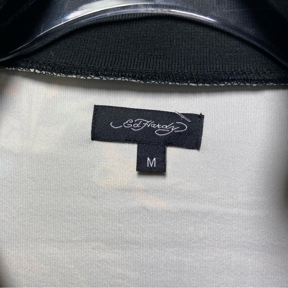 ED HARDY Y2K Shrunken Flashboard Track Jacket‎ M Black  Multi All Over Tattoo - Picture 5 of 11
